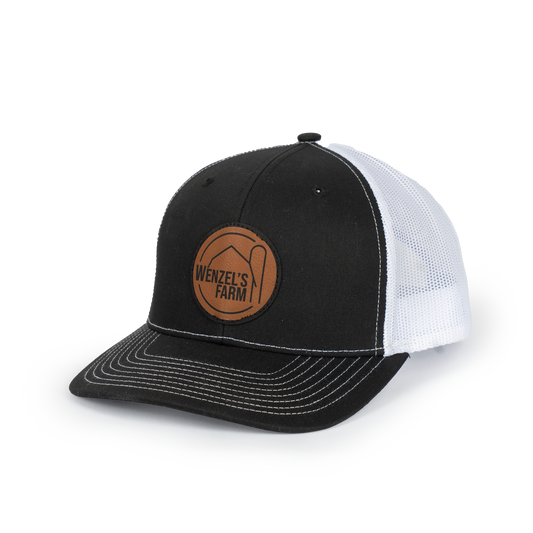 Black and White Mesh Snap Back Leather Patch Logo Hat